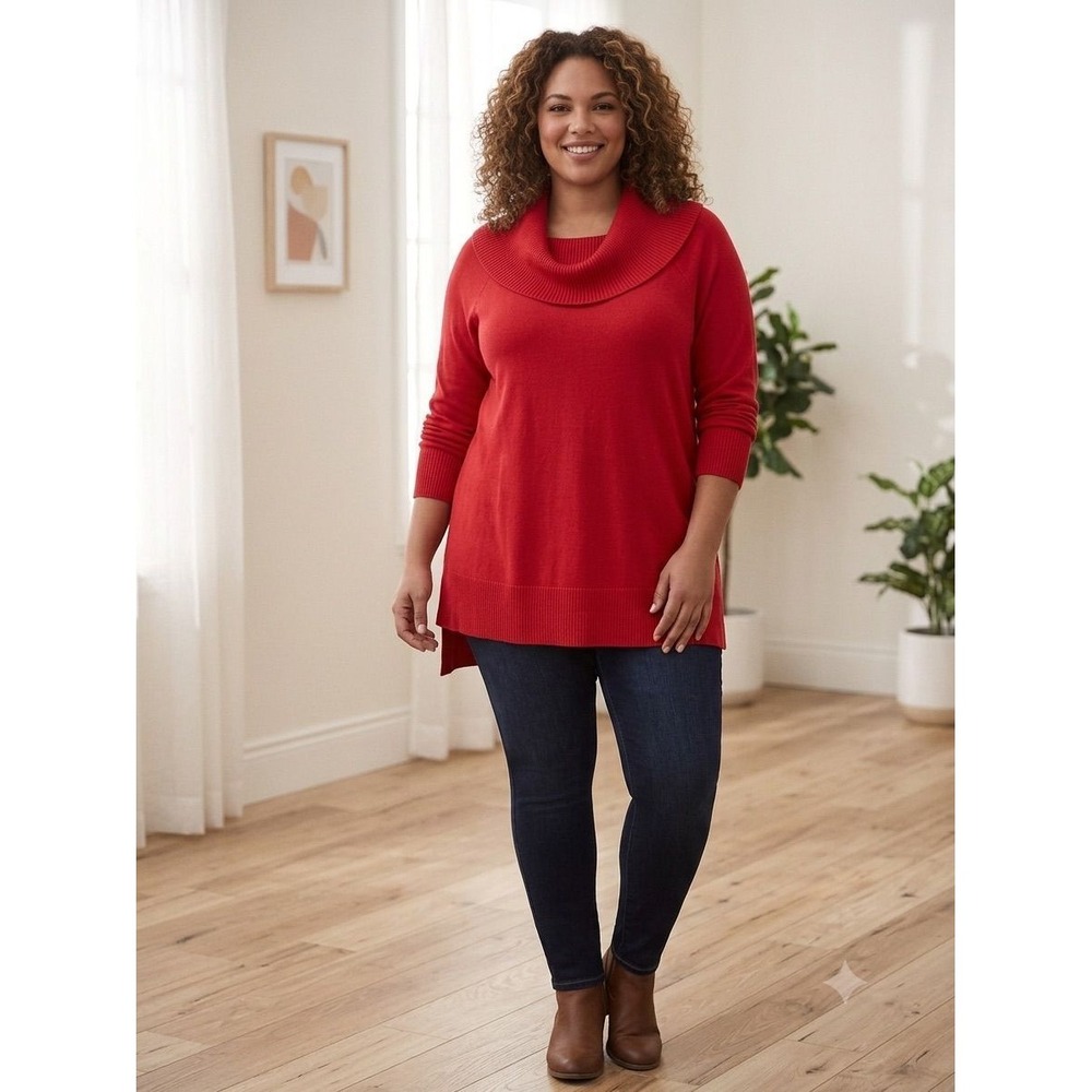Torrid Size 3 Red Cowl Neck Long Sleeve Tunic Sweater Plus